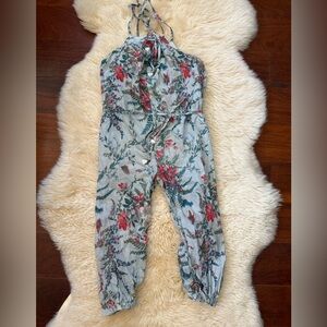 Zimmerman Girls Halter Jumpsuit in Floral Pink Aqua Print, Size 6